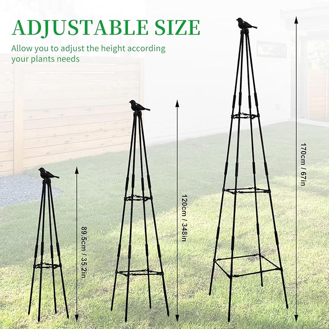 Lalahoni Garden Trellis for Climbing Plants, 67inch Tall Garden Obelisk Trellis for Climbing Potted Plant Outdoor Support Vine Flower Rose Vegetable Tomato Cucumber Trellis, Lightweight, 2 Pack