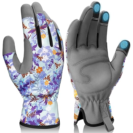 Gardening Gloves for Women, Breathable Leather Work Gloves, Thorn-Proof Gardening Gifts, Touchscreen Compatible, Protective Work for Digging, Planting, Pruning, Medium Size, Gray