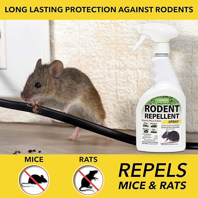 Harris Peppermint Oil Mice & Rodent Repellent Spray for House and Car Engines, Humane Mouse Trap Substitute, 20oz