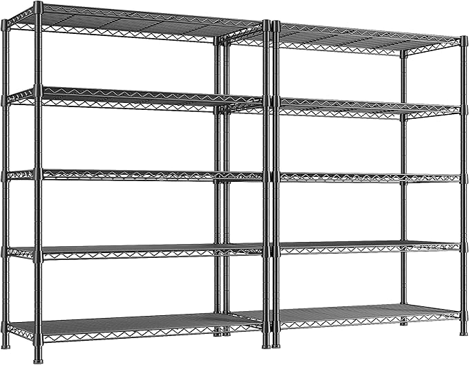 REIBII Storage Shelves 71" H Tall Wire Shelving Unit Sturdy Metal Shelves Adjustable Wide Pantry Shelves 5 Tier Deep Heavy Duty Metal Shelving Load 1500LBS Storage Rack 2 Pack