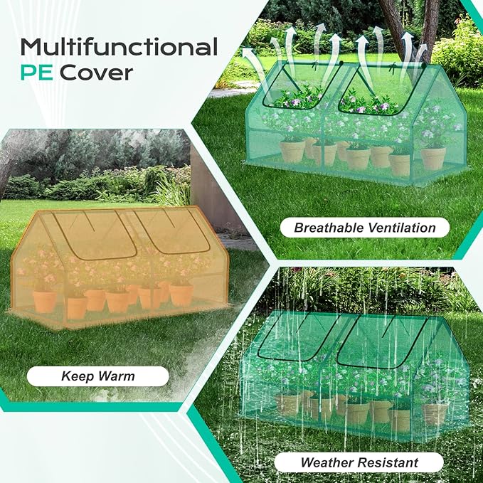 BPS 4x2x2 ft Mini Greenhouse with Green PE Cover UV-Protected Roll-Up Zipper Windows, Ideal for Indoor or Outdoor Use on Raised Garden Beds