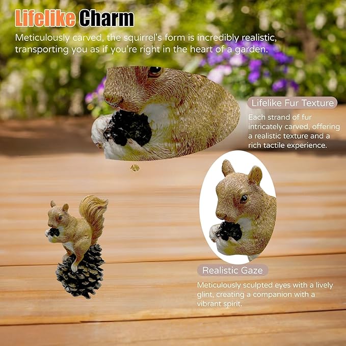 Squirrel on Pinecone Garden Statue – 6 inch Polyresin Outdoor Figurine, Weatherproof Wildlife Decor, Rustic Yard Ornament for Patio, Lawn & Home Accents