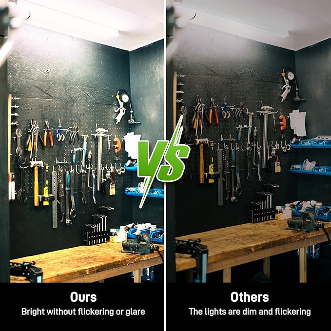 Pak 4FT LED Shop Lights, 2300LM 6500K Cool White, 20W Energy Efficient Linkable Ceiling and Under Cabinet Lighting, T5 Integrated Utility Fixture for Garage, Workshop, Basement, FCC Certified, 8 Pack