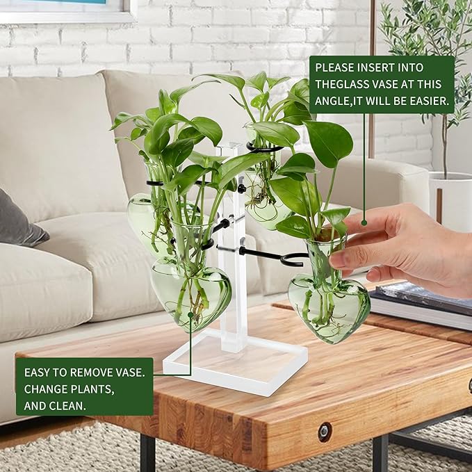 Plants Propagation Stations Plant Terrarium Kit Gift for Women Birthday Glass Planters for Indoor Plants Home Office Decor Acrylic Plant Accessories - 4 Love Hear Vase