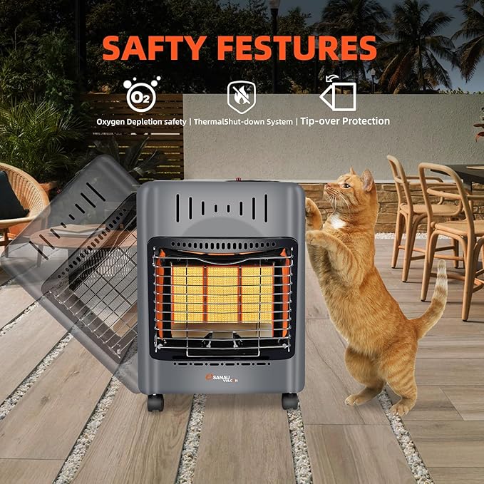 Propane Heater18000 BTU,Outdoor Heater with ODS Tip-over Protection, Propane Radiant Heater with Gas Regulator Hose for Patio,Garage,Camping Up to 450 Sq. Ft