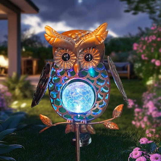 HONGLAND Solar Lights Outdoor Decor Waterproof, Solar Owl Garden Decorative Stake, Whimsical Gardening Gifts for Women Mom, Owl Outdoor Lights for Yard Patio Lawn Decor