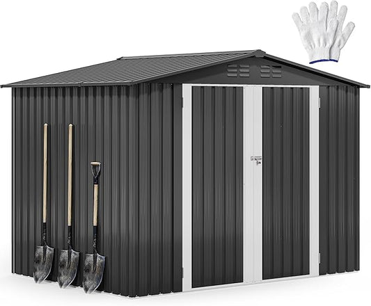 DWVO 8'x6' Large Metal Outdoor Storage Shed, Heavy Duty Tool Storage Sheds for Backyard Patio Lawn - Ideal for Bicycles, Garden Tools, and Lawn Equipment, Easy-to-Assemble, Dark Gray