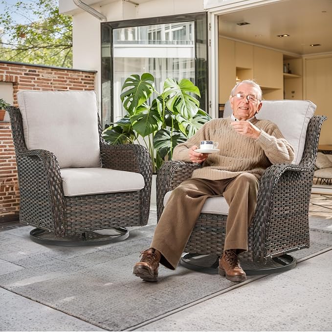 Outdoor Chair Cushions 3 Packs - Outside Durable Thick Replacement Back and Seat Cushion 22x24 with Zipper Cover for Patio Glider Rocking Chairs Loveseat Couch – Beige/Regular