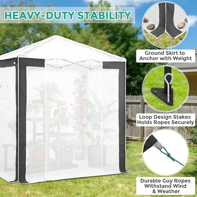 EAGLE PEAK 6x4 Portable Walk in Greenhouse with Polyester Reinforced Corners, Instant Pop up Indoor Outdoor Gardening Green House, Roll Up Zipper Entry Door and Mesh Windows, Gray/White