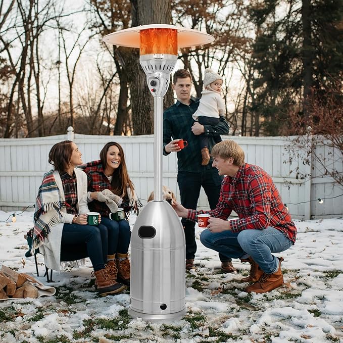 MoNiBloom 41000 BTU Propane Patio Heater with Wheels and Stainless Steel Burner Outdoor Patio Heater for Commercial Use, Residential, Garden, Backyard, Porch, Deck, Balcony (Silver)