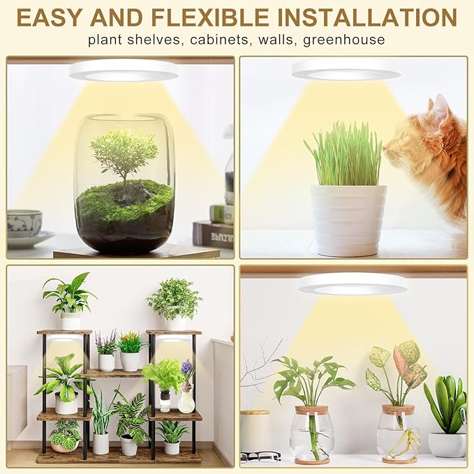 Full Spectrum Grow Light for Indoor Plants, 72 LEDs Halo Plant Light with Auto On/Off Timer (4/8/12H), 10-Level Brightness, 3 Lighting Modes, for Small Plants & Seedlings (White, One Head)