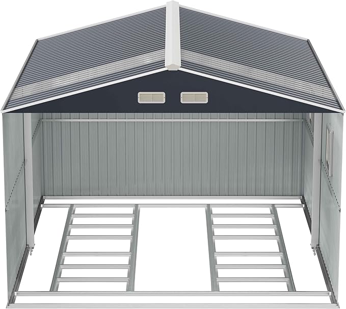 10x12 Metal Shed with Floor Frame Kit, Reinforced Construction - Translucent Roof Panels for Natural Light, Lockable Doors, Vents and Windows | Weatherproof Outdoor Storage for Garden/Backyard/Patio
