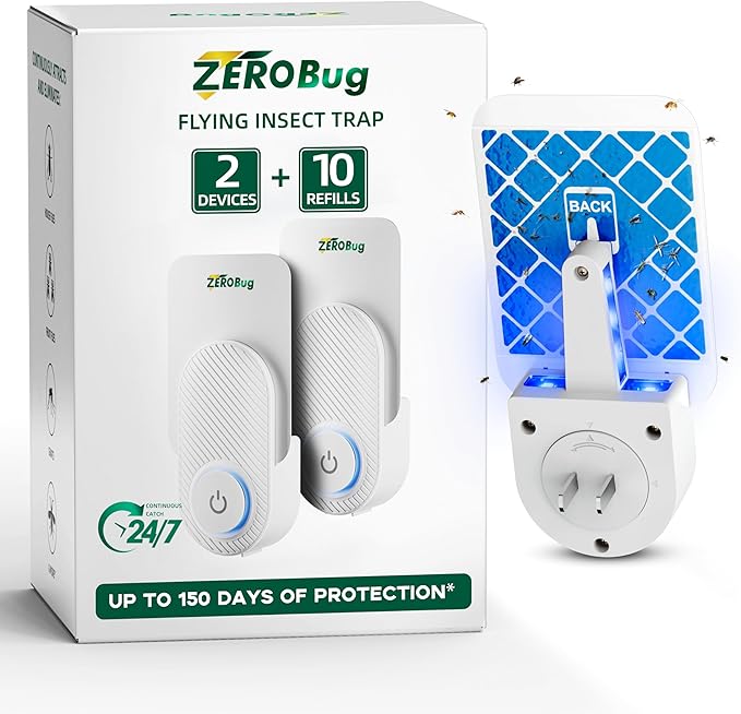 Fruit Fly Traps for Indoors, 4X Target Capture Rate Traps (2 Device & 10 Sticky Refills) for House & Fruit Fly, Gnat, Mosquito with UV & Blue Light, Plug in Bug Catcher & Killer for Indoor