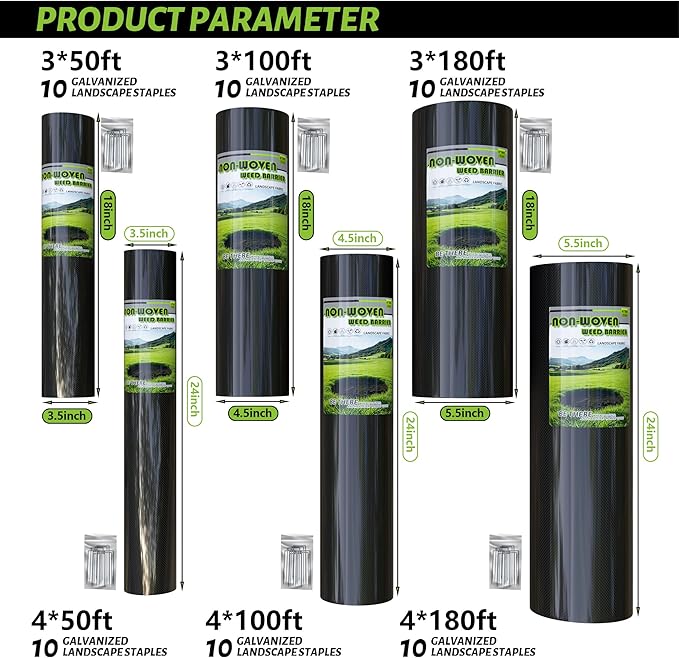 Heavy Duty Weed Barrier Landscape Fabric, 3.2OZ Non Woven Geotextile Fabric Weed Blocker Fabric,Layered Weed Control Mat for Gardening, Landscaping & Ground Cover,Black (3x180FT)