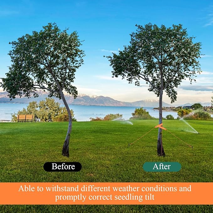 Sintuff 36 Pcs Heavy Duty Tree Stake Kits Stake and Support for Young Leaning Tree Anchor Straightening Kit, 15.8'' Support Straps, 11.8'' Steel Stakes, 13.12ft Rope(Orange, Black)