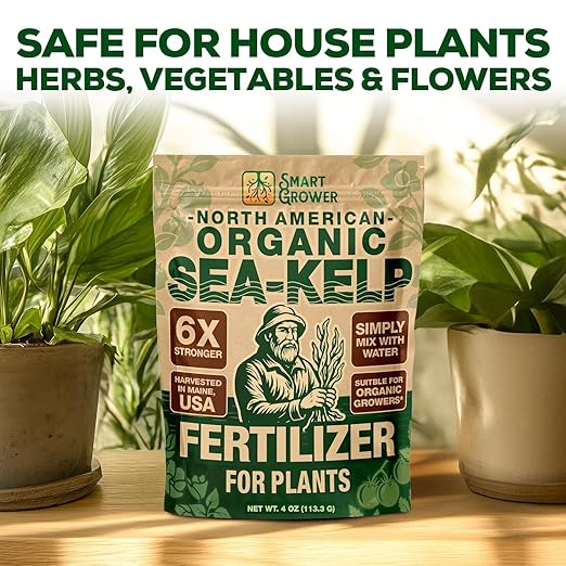 Organic Sea Kelp Fertilizer for Plants – Water-Soluble – Makes 100 Gallons – Kelp Meal Concentrate Plant Food – for Indoor Gardens, Hydroponics, Vegetables, Houseplants - Smart Grower - 4oz Bag