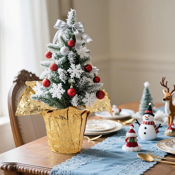 Adnee 10 Yard Floral Foil Plant Pot Covers,Matte Texture Christmas Plant Pot Foil,Golden Floral Pot Wrapping Paper for Christmas Home Flower Pot DIY decor