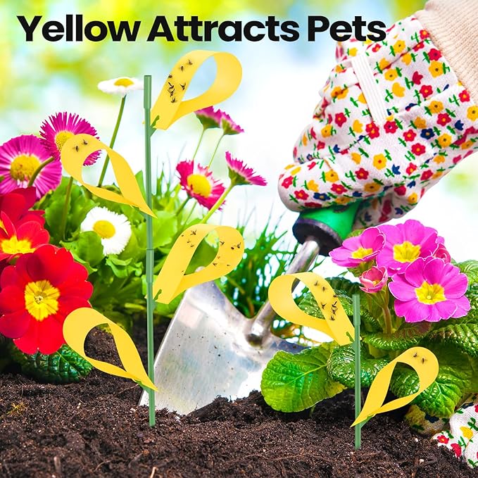 150 Pack Fungus Gnat Trap Sticky Houseplant Yellow Stakes Insect Sticky Trap for Indoor Outdoor Garden Houseplant Fungus Gnat Fruit Flies Mosquito