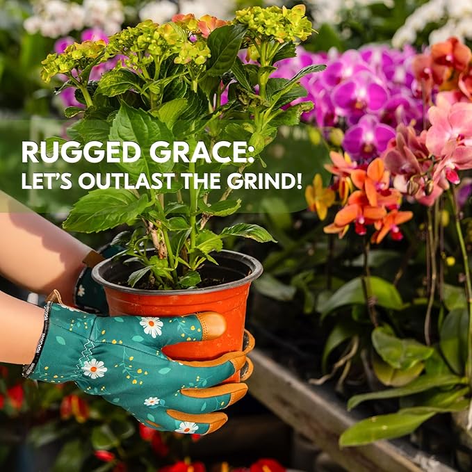 Vgo... Women Gardening Gloves Premium Goat Leather Work Gloves Thornproof for Pruning,Outdoor Activities(GA7476)