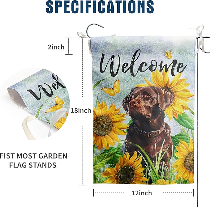 Sunflower Chocolate Lab Garden Flag Summer Spring Garden Flags for Outside Floral Labrador Dog Yard Flag Small Outdoor Welcome Flags 12x18 Double Sided