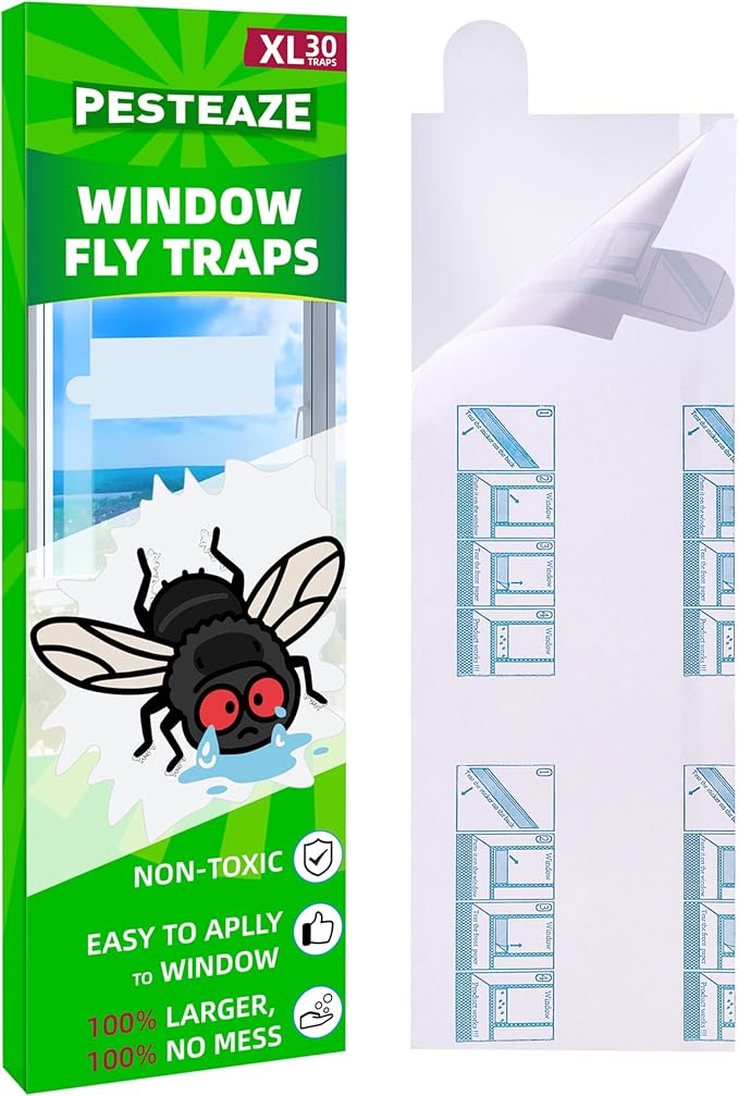 30-Pack XL Window Fly Traps, Clear Fly Paper Sticky Strips for Indoors, House Fruit Fly Catcher, Non-Toxic Bug Killer Traps for Windows, Kitchen & Home