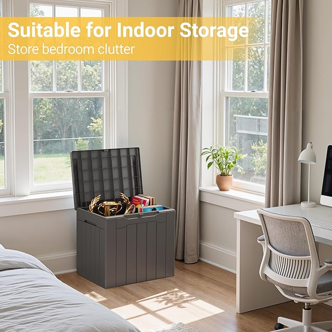 Greesum 31 Gallon Resin Deck Box Large Outdoor Storage for Patio Furniture, Garden Tools, Pool Supplies, Weatherproof and UV Resistant, Lockable, Dark Grey