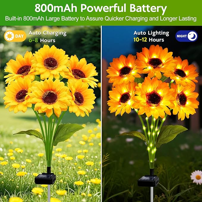 Solar Sunflower Lights Outdoor Garden Decor, 6 Pack Solar Flowers Lights with 36 Sunflowers, Waterproof Decorative Stake Lights Auto ON/Off for Garden Yard Patio Backyard