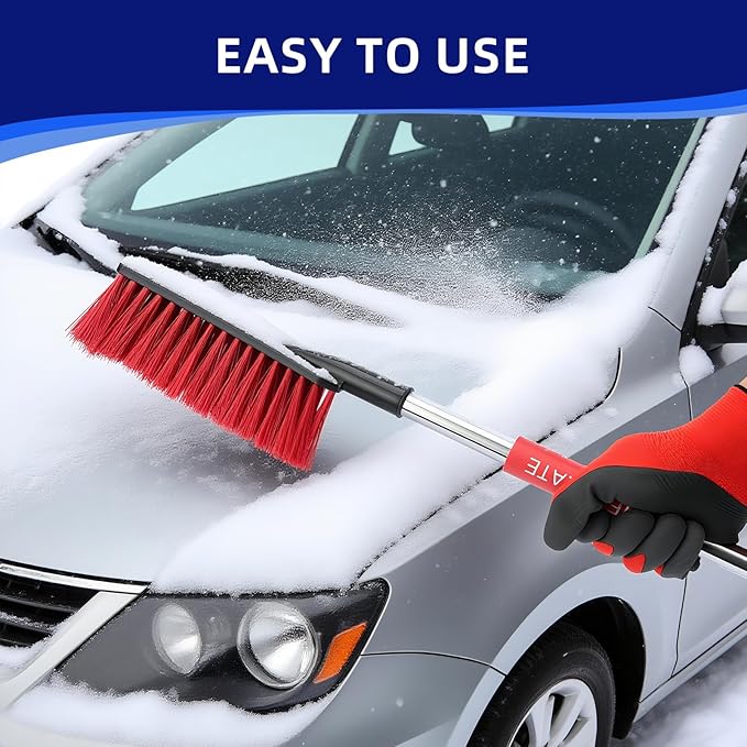 Premium Snow Brush for Car - Detachable & Portable with Ergonomic Anti-Slip Foam Grip,Double Sided ice Scraper for efficient Snow Removal, All Weather Outdoor Use