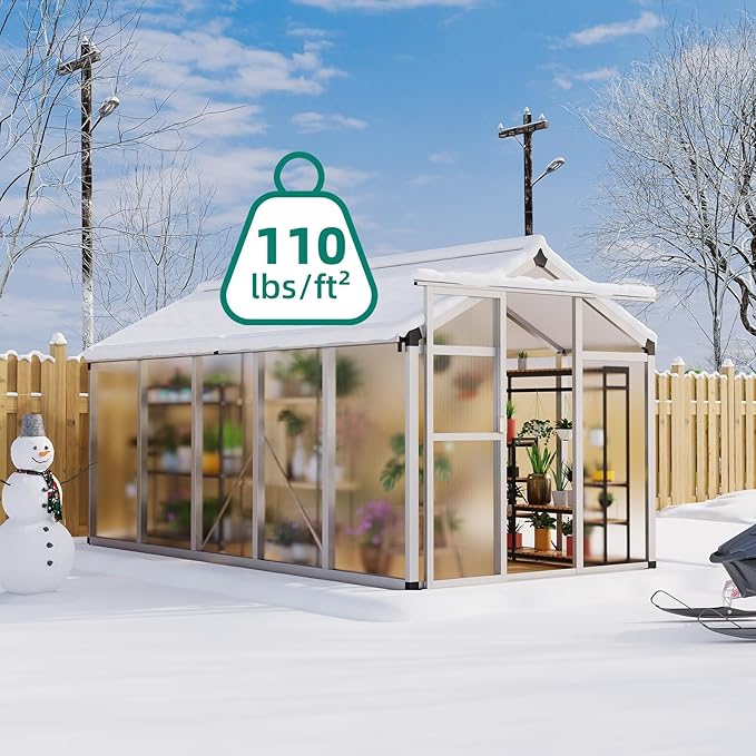 6x10 FT Greenhouse, Large Aluminum Greenhouses for Outdoors, Heavy Duty Polycarbonate Greenhouse with Roof Vent, Walk-in Green Houses for Winter Garden, Backyard, Patio, Lawn, Easy Assembly