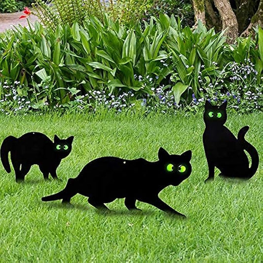 WILLBOND 3 Pack Halloween Metal Black Cats with Reflective Eyes Halloween Yard Lawn Stakes Garden Scare Animal Silhouette Statues Stakes for Home Yard Outdoor Decorations