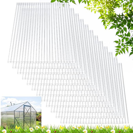 Tatuo 12 Pack 4' X 2' X 0.16'' Polycarbonate Greenhouse Panels Polycarbonate Sheets Twin-Wall Roof Panels Waterproof UV Protected Clear Corrugated Plastic Roofing for Greenhouse Replacement