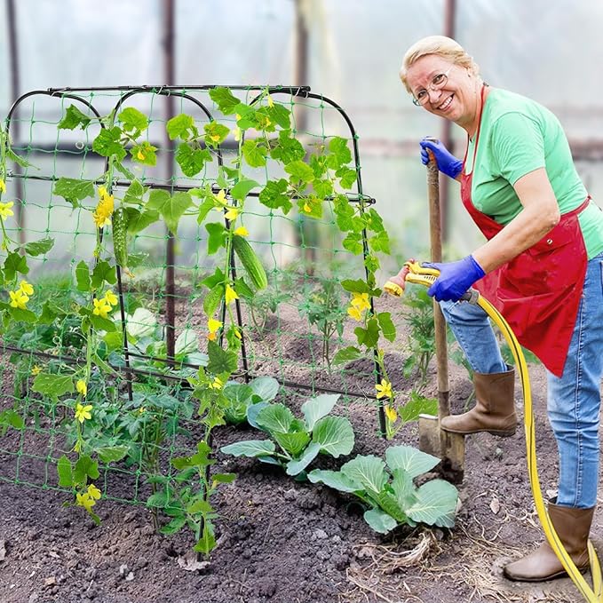 Cucumber Trellis for Raised Bed, 4 feet Garden Trellis for Climbing Plants Outdoor, Plastic-Coated Metal Arch Plant Support for Flower Vines Vegetables Peas Beans Cucumber Trellis, Black