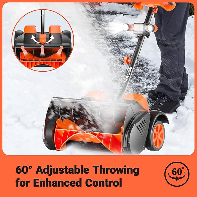 VOLTASK 48V Cordless Snow Shovel with Wheels, 15.7-Inch Brushless Cordless Snow Blower, 4-Ah Battery Snow Blower with Directional Plate & LED Lights (2 * 24V Battery & Dual Quick Charger Included)