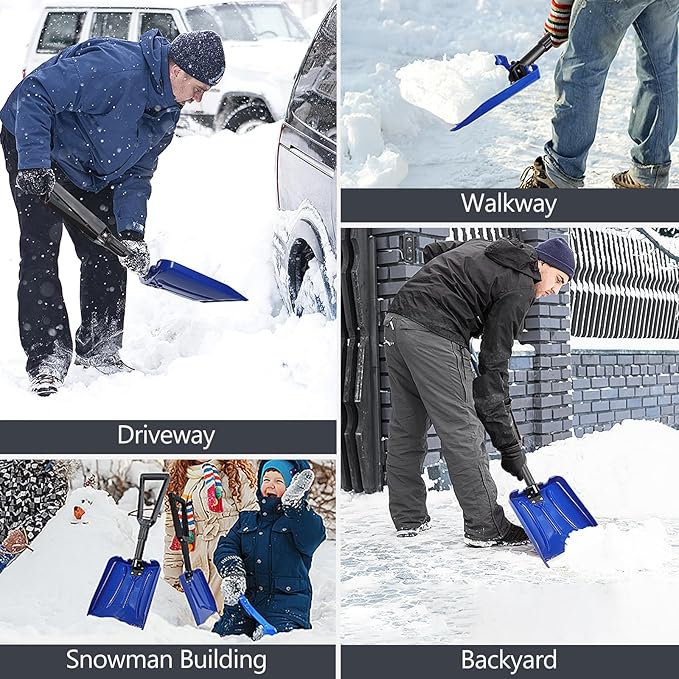 SHANTRA Folding Snow Shovel with Aluminum Edge, D-Grip Portable Shovel for Snow Removal, Lightweight Emergency Snow Shovel, Multifunctional Collapsible Shovel, Shovel For Car Driveway, Garden, Camping