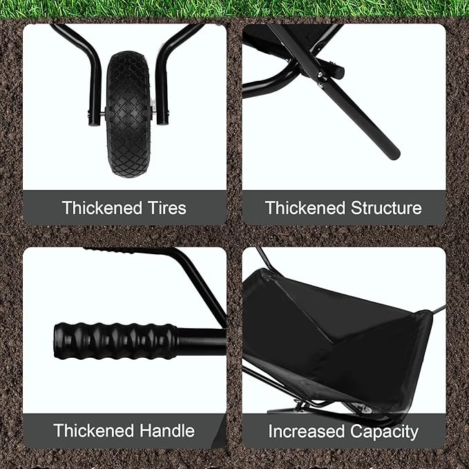 Collapsible Wheelbarrow, Foldable Home Utility Yard Wheelbarrow Easy Loading and Dumping Garden Cart Thickened Oxford Cloth Lawn Cart for Nutrient Soil,Grass, Leaf, Garden Supplies