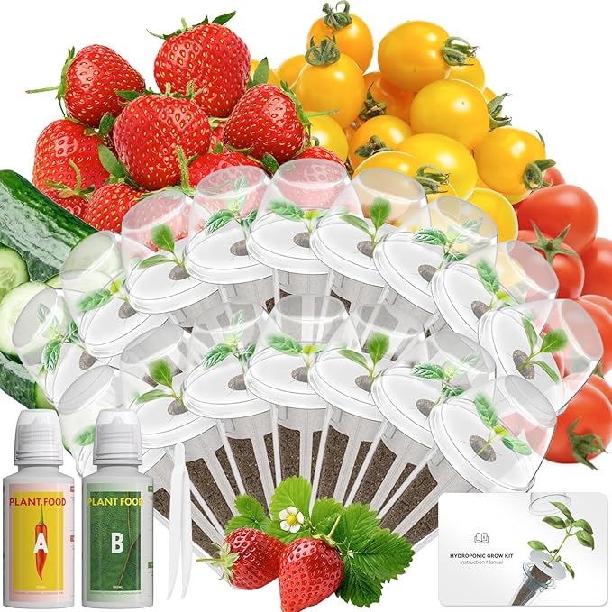 Fruits Seed Pod Kit for AeroGarden, Ahopegarden, iDoo, GARDENCUBE, MUFGA with Strawberry, Cucumber, Red/Golden Cherry Tomato, Compatible with All Indoor Hydroponics Growing System, 16-Pod