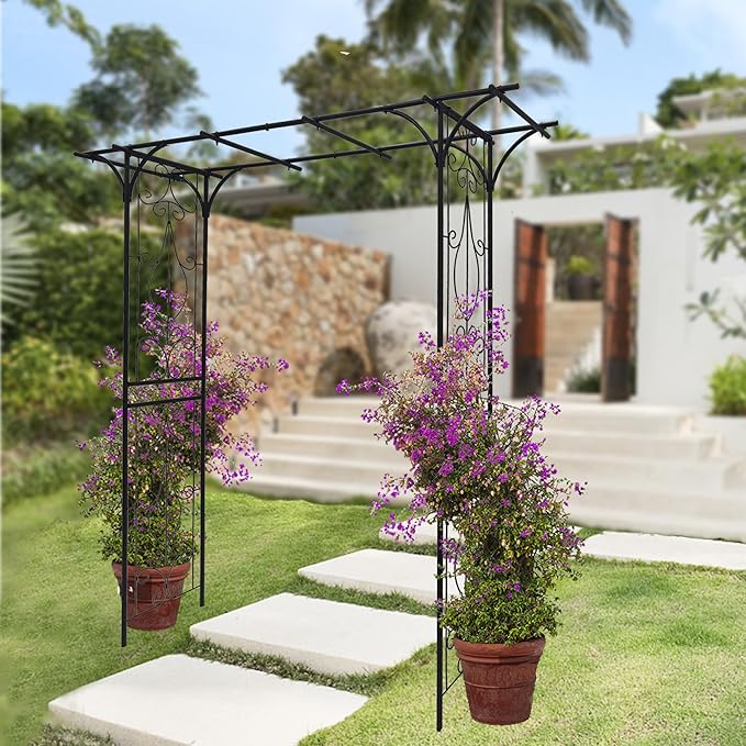 Metal Garden Arch, Garden Arch Trellis for Climbing Plants Outdoor, Garden Arbor for Weddings Party Events Decoration, 80" L X 20.5" W X 81" H, Black