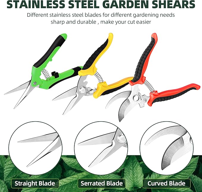 3 Pack Garden Pruning Shears, Stainless Steel Shears, Gardening Shears, Scissors, Garden Clippers, Pruning Snips, Pruning Shears for Gardening Tools (Multicolor)
