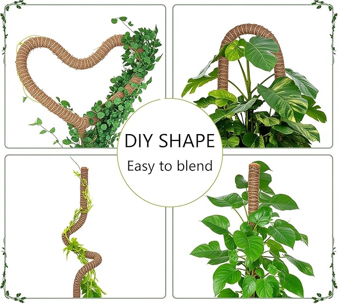2 Pack Bendable Moss Pole 28 Inch, Monstera Plant Support Stake,Coco Coir Pole Sticks for Indoor Plants,Climbing Potted Plants，Pothos, Philodendron with Plants Ties