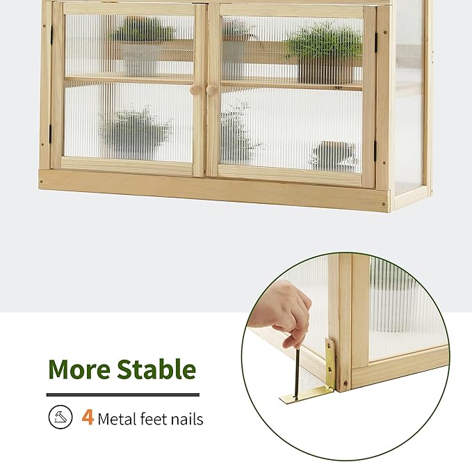 MCombo 2-Tier Wooden Cold Frame Garden Greenhouse Raised Flower Planter Shelf Bed Protection 6057-0160 (Natural)