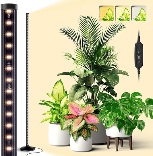 Standing Grow Light for Indoor Plants, Vertical Grow Light with 3 Light Modes, Wide Illumination and Dimmable, T10 Full Spectrum Floor Grow Lights, 16in-65in Adjustable Height & Auto Timer