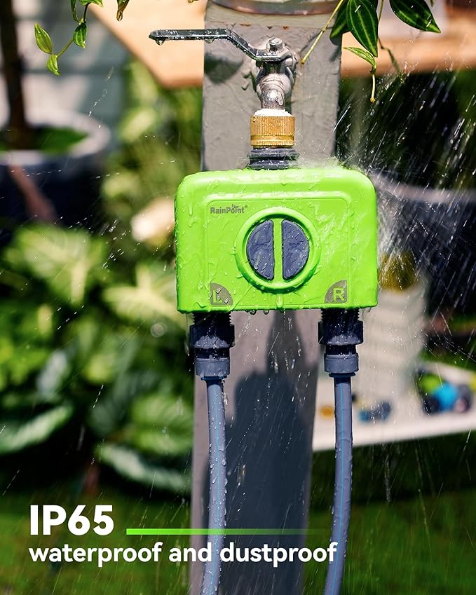 RAINPOINT WiFi Water Timer for Garden Hose, Brass Inlet 2 Zone WiFi Sprinkler Controller, Smart Hose Timer Valve, Automatic Drip Irrigation System/Rain Delay for Garden/Lawn/Yard (No Gateway)
