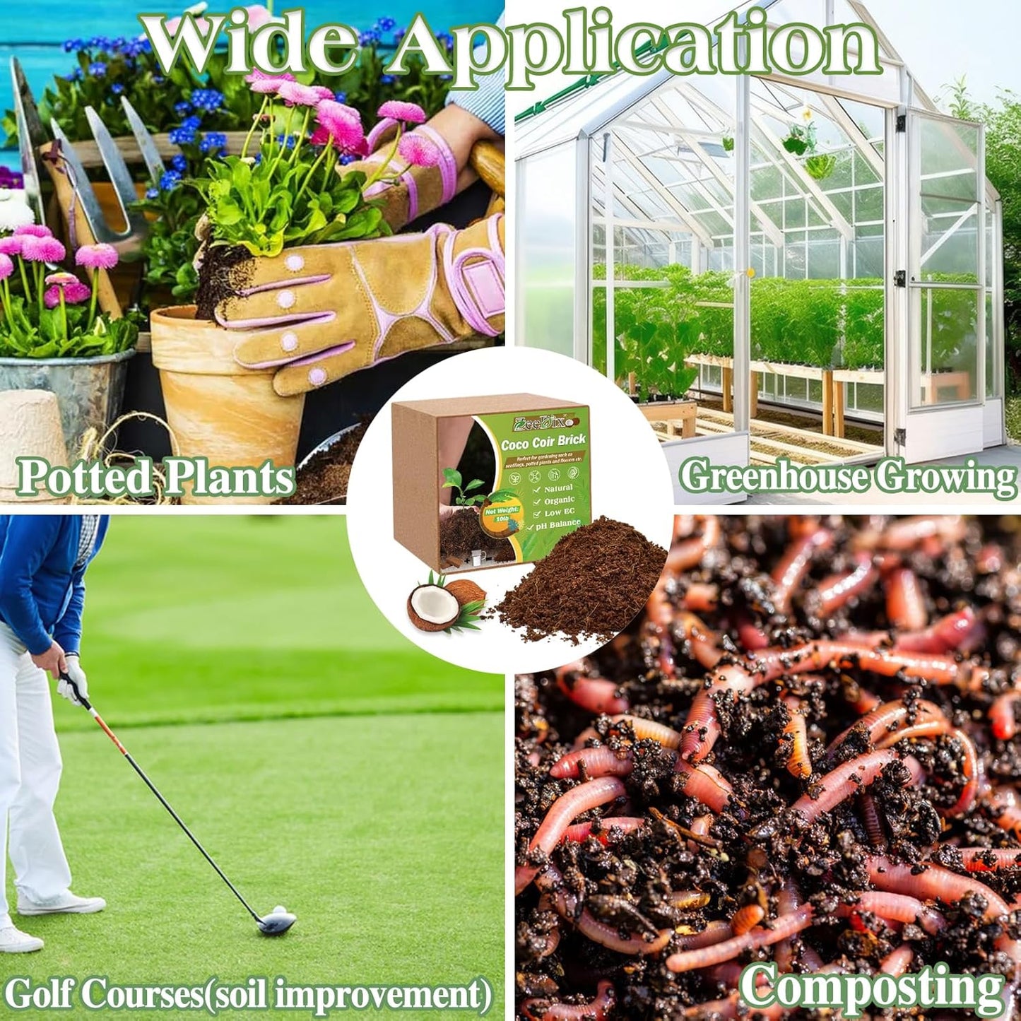 ZeeDix 10LB Premium Coconut Coir-Compressed Coco Coir Potting Soil Substrate-100% Organic Coco Coir Brick,High Expansion Coconut Fiber Coir Pith with Low EC and pH Balance for Plants Gardening Herbs