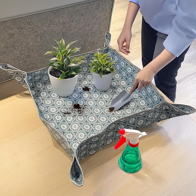 Heavy-Duty Waterproof – Indoor Plant Transplanting & Mess Control Mat, Thick Succulent Potting Tray for Soil Change, Spill-Proof Gardening & Pet Grooming Mat (S - 26.8"X26.8")