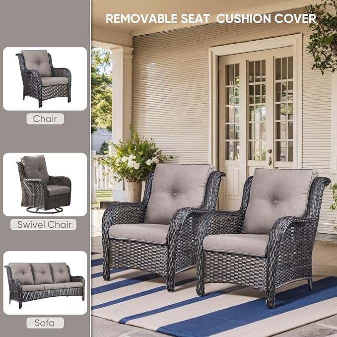 Outdoor Chair Cushions for Patio Furniture - 1 Pack Outside High Back Thick Water-Resistant Cushion 22x24 with Zipper Cover for Wicker Glider Rocking Chairs Loveseat Couch – Grey/Buckle