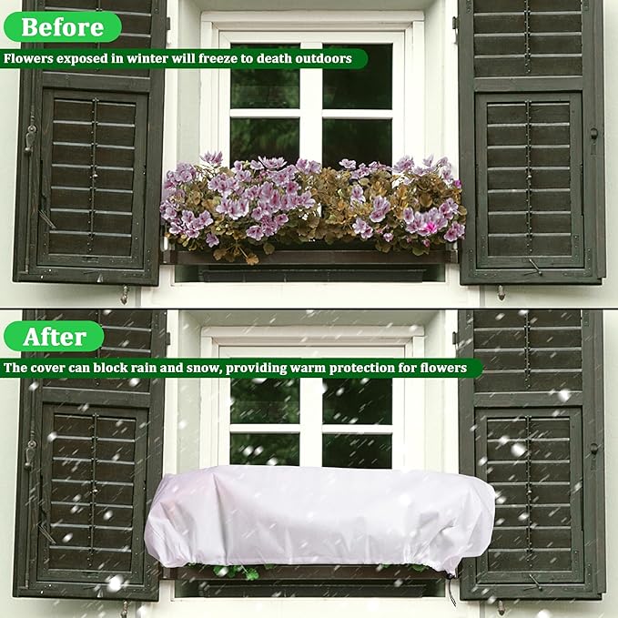 DECOHS 3 Pcs Rectangular Winter Plant Freeze Protection Cover- 39.3" x 17.7" x 15.7" Balcony Plant Box Cover- Planter Frost Covers Bags Wraps Blanket for Winter Balcony Plant Flower Boxes
