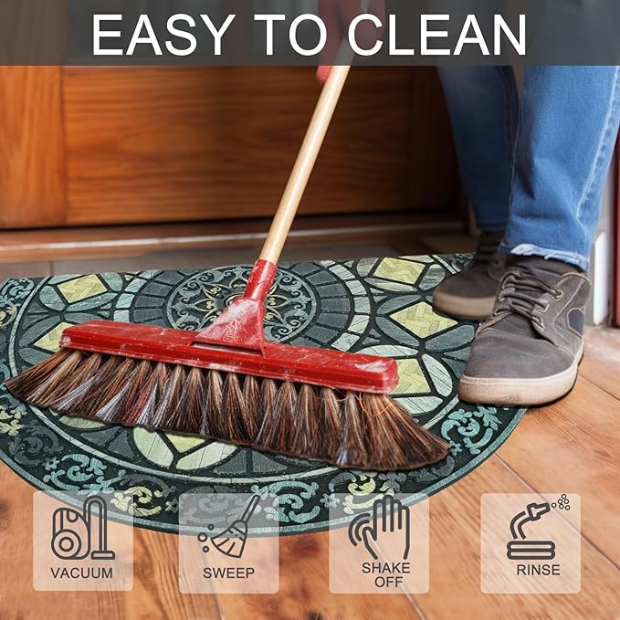 CHICHIC Entrance Door Mat Large 24 x 36 Inch Entry Way Doormat Front Door Rugs Outdoors Heavy Duty Welcome Mat Non Slip Rubber Back Low Profile for Garage, Patio, High Traffic Area, Grey Teal