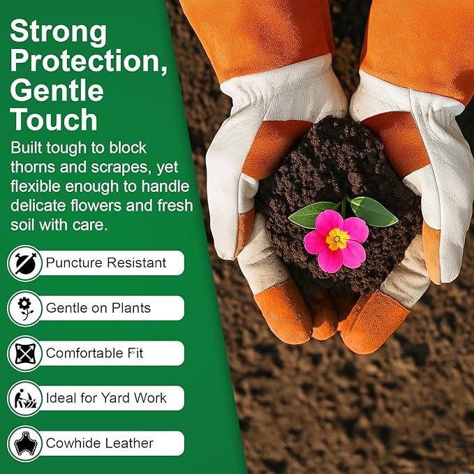 Long Sleeve Leather Gardening Gloves for Women & Men – Thornproof & Puncture Resistant Cowhide Welding Work Gloves