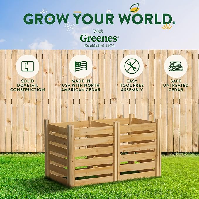 Greenes Fence Cedar Wood Composter, 24" W x 48" L x 31" H / 154.6 Gallons - Made in USA with North American Cedar