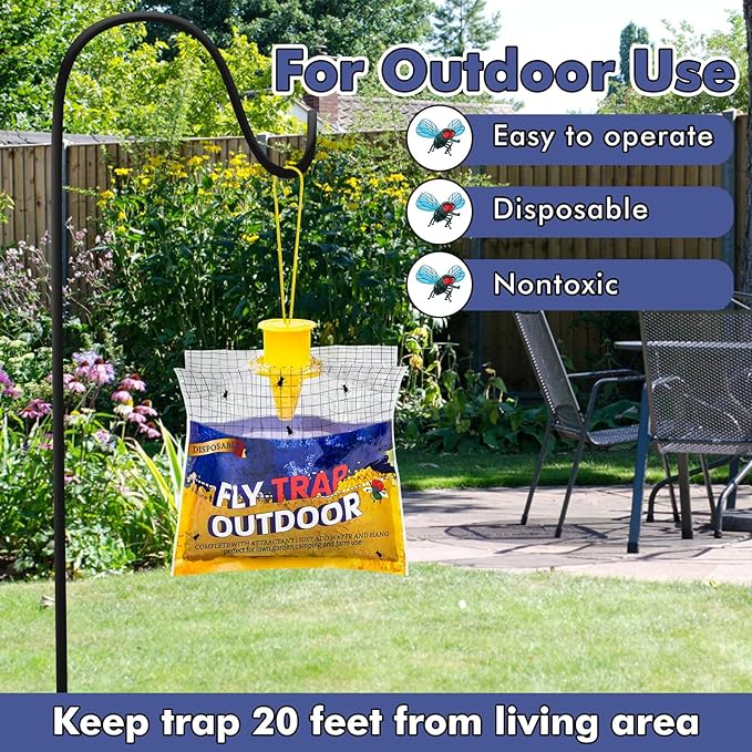 Disposable Fly Traps 10 Pack Bags Outdoor, Flies Catcher Traps with Natural Pre-Bait Refill Repellent, Reusable Stable Horse Ranch Trapper Outdoor Hanging Killer Helps Control